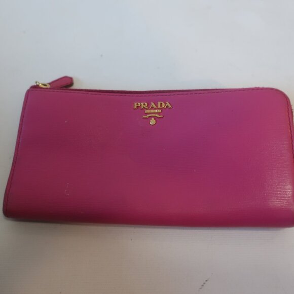 Authentic Womens Prada Pink Saffiano Diagramme Textured Leather Long Zip Wallet - Picture 2 of 14